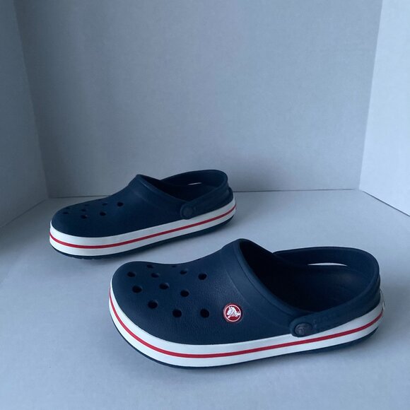 Crocs Crocband Clog Navy Blue White Red Stripe - Picture 1 of 9